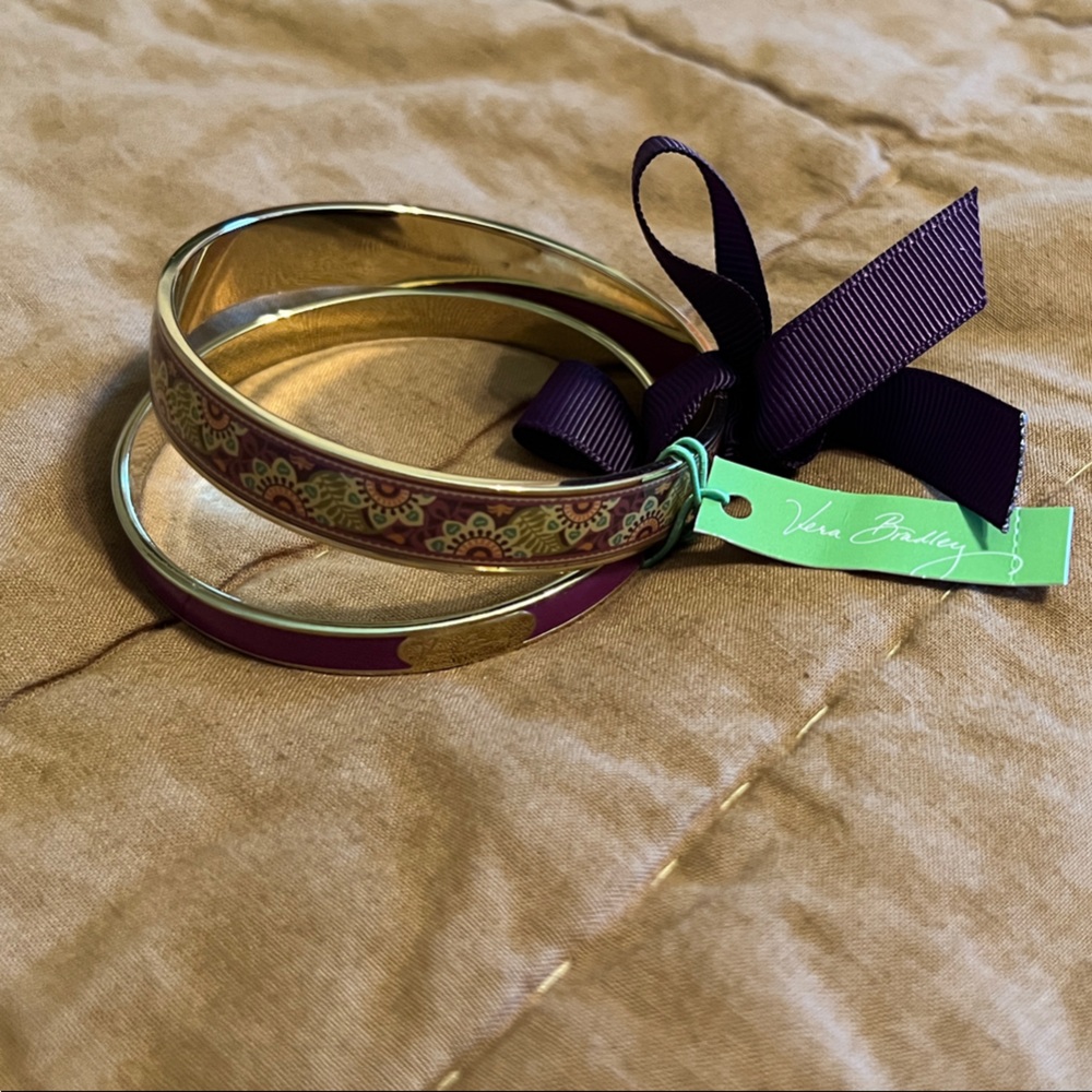 Vera Bradley Purple and Gold Bangle Trio